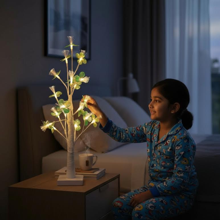 60cm LED Tree with Leaves Green & White