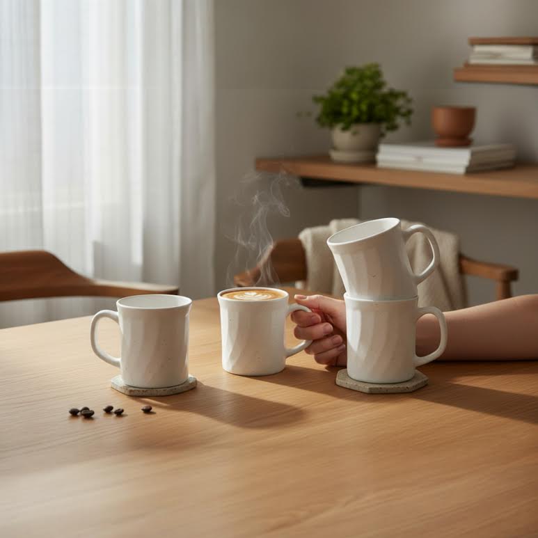 Rolux Opal Glass 4 Piece 295ml Mug Set White