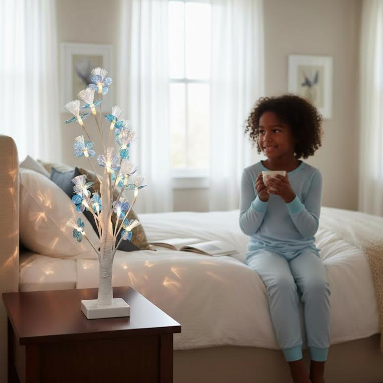 60cm White LED Tree with Leaves Multicoloured