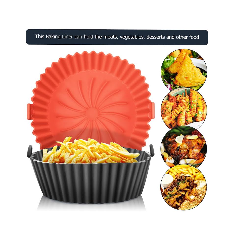 Kitchen Life Piece Silicone Round Air Fryer Liner Set Grey & Red