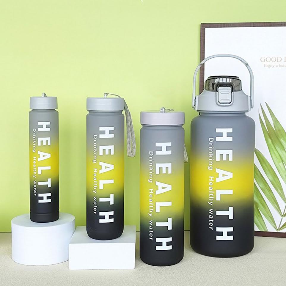 Kitchen Life 4 Piece Water Bottle Set Black, Yellow & Grey