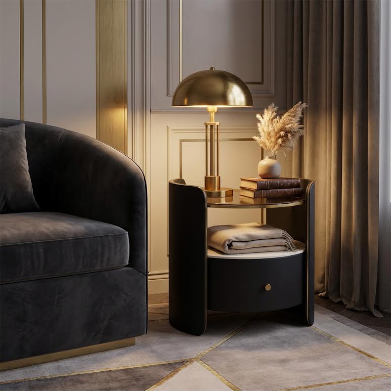 Circular Side Pedestal Black & Gold