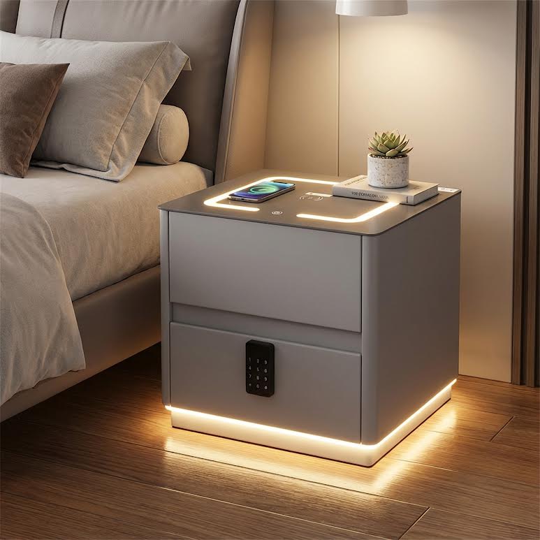 Side Pedestal with Safe & Wireless Charging Grey