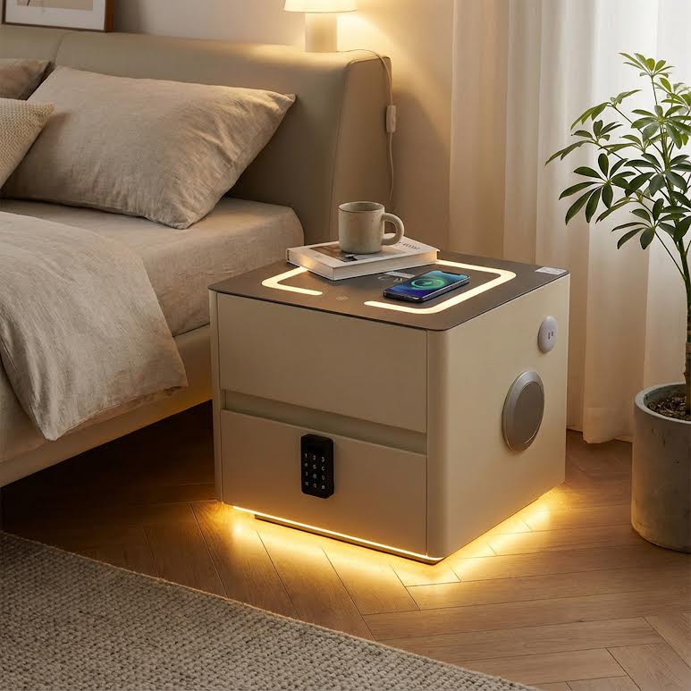 Side Pedestal with Safe & Wireless Charging Cream