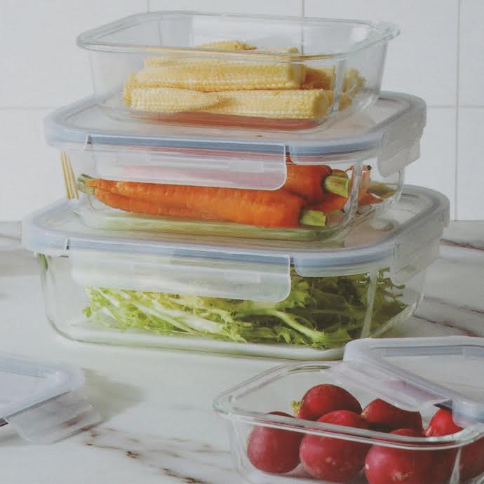 CH 3 Piece Glass Lunch Box Set Clear