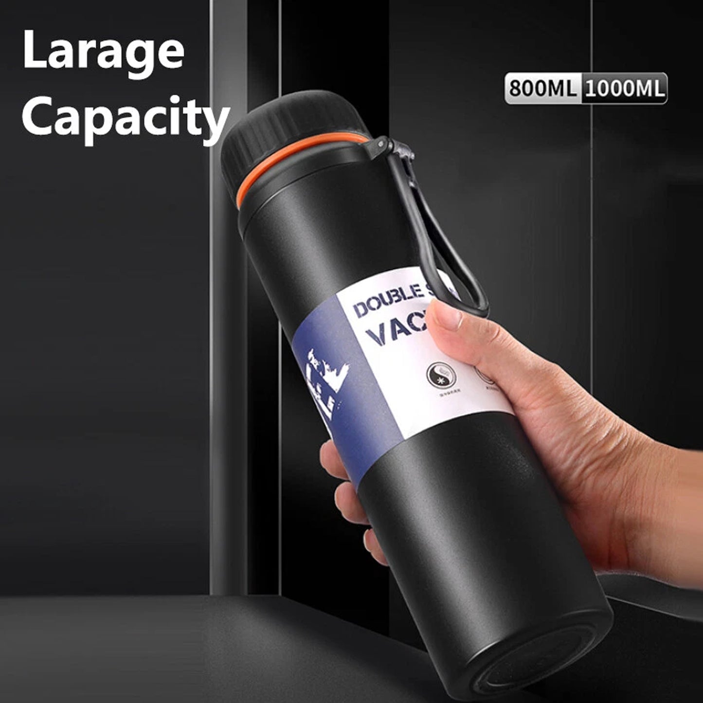 Kitchen Life Insulated Stainless Steel Sports Fitness Portable Water Bottle Black