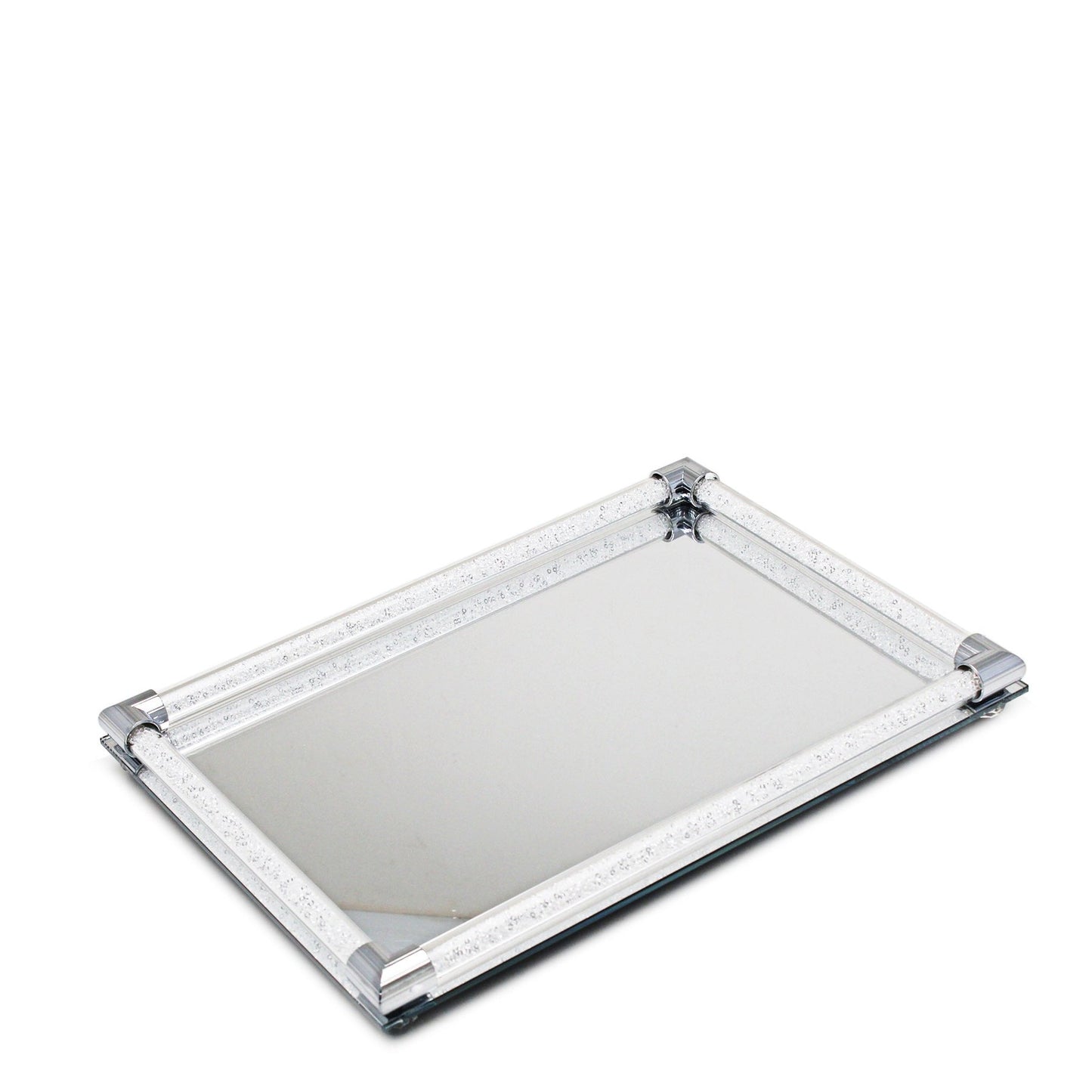 Kitchen Life Mirror Tray With Crystal Handle 34cm - Silver