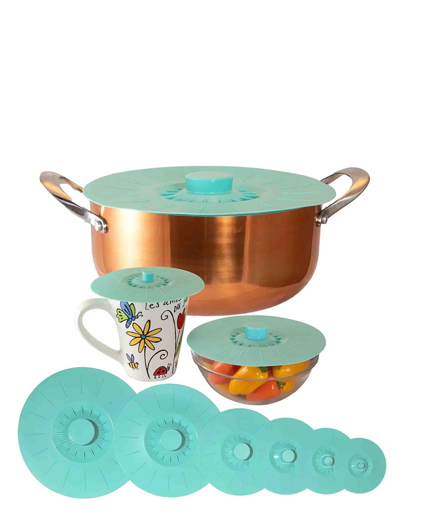 Kitchen Life Set of 5 Silicone Lids - Teal