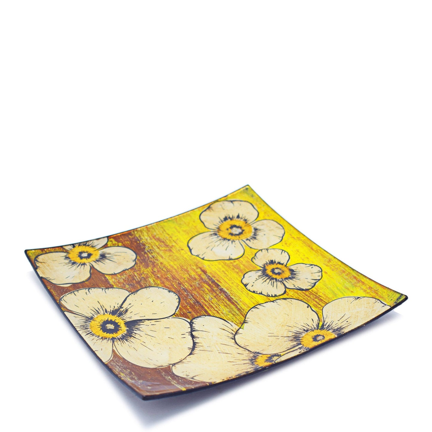 Kitchen Life Poppy Square Plate - Yellow