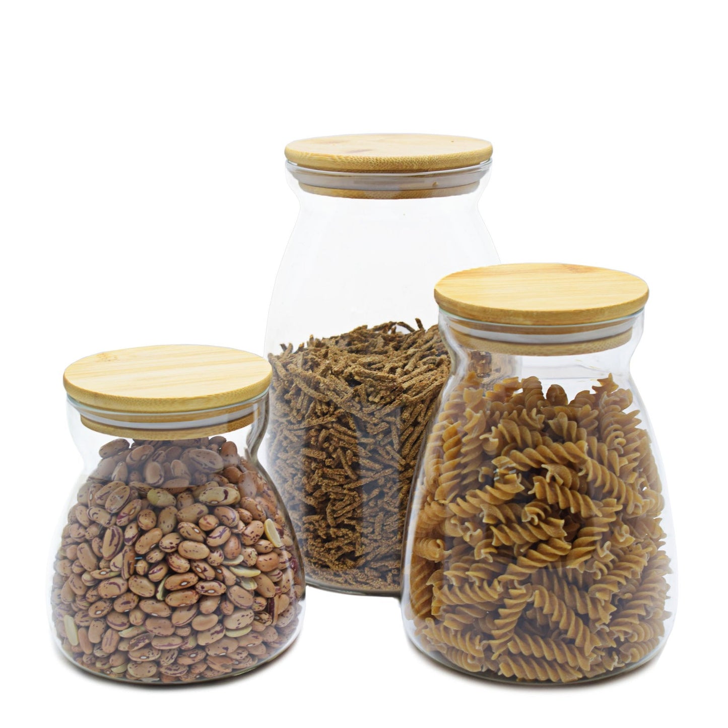 Siena 3 Piece Borosilicate Canister With Bamboo Lid - Clear