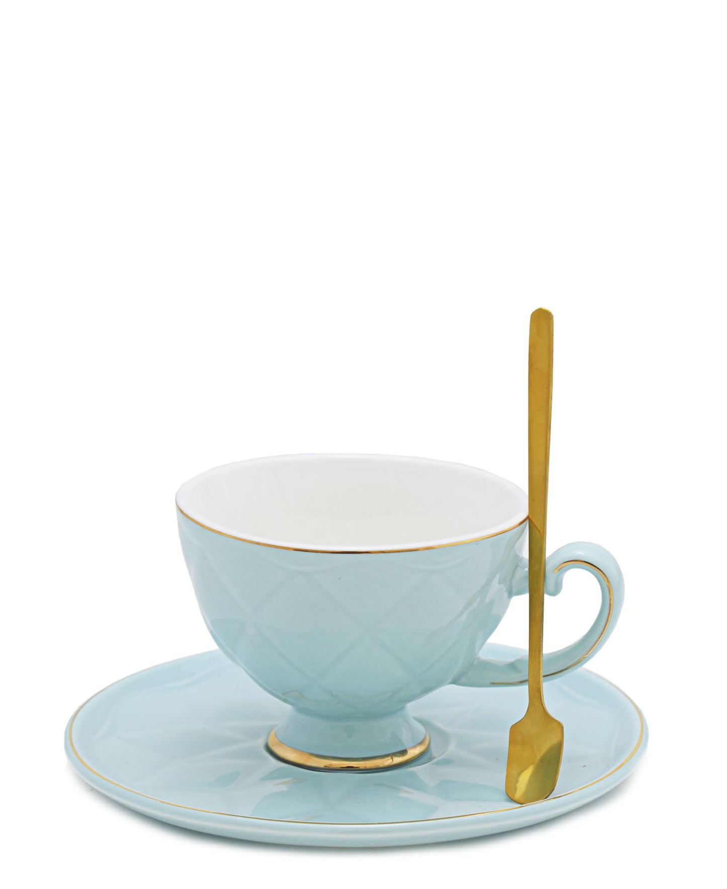 Kitchen Life Cup & Saucer 3 Piece - Blue With Gold Rim