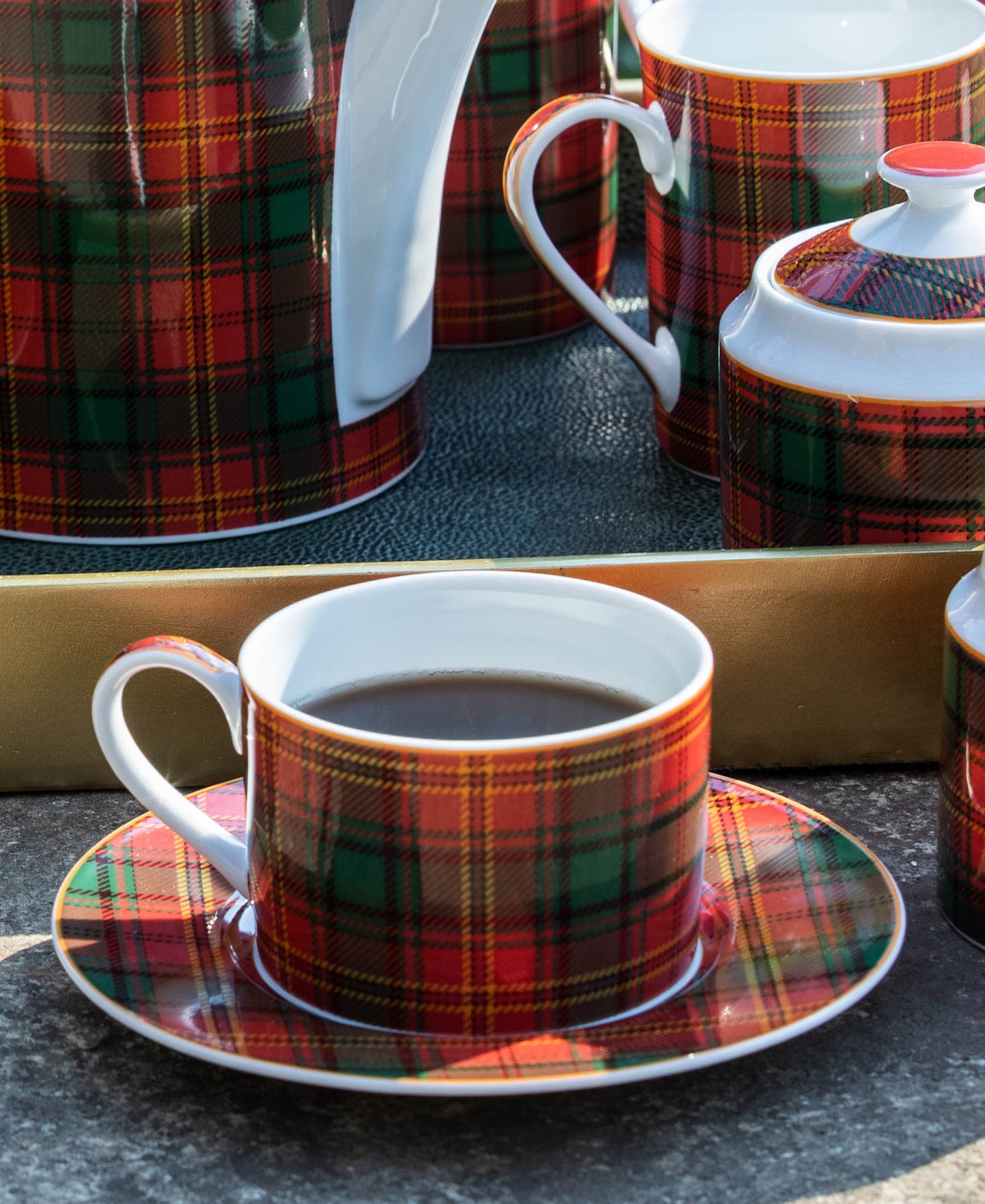 Jenna Clifford Red Tartan Cup & Saucer - Red