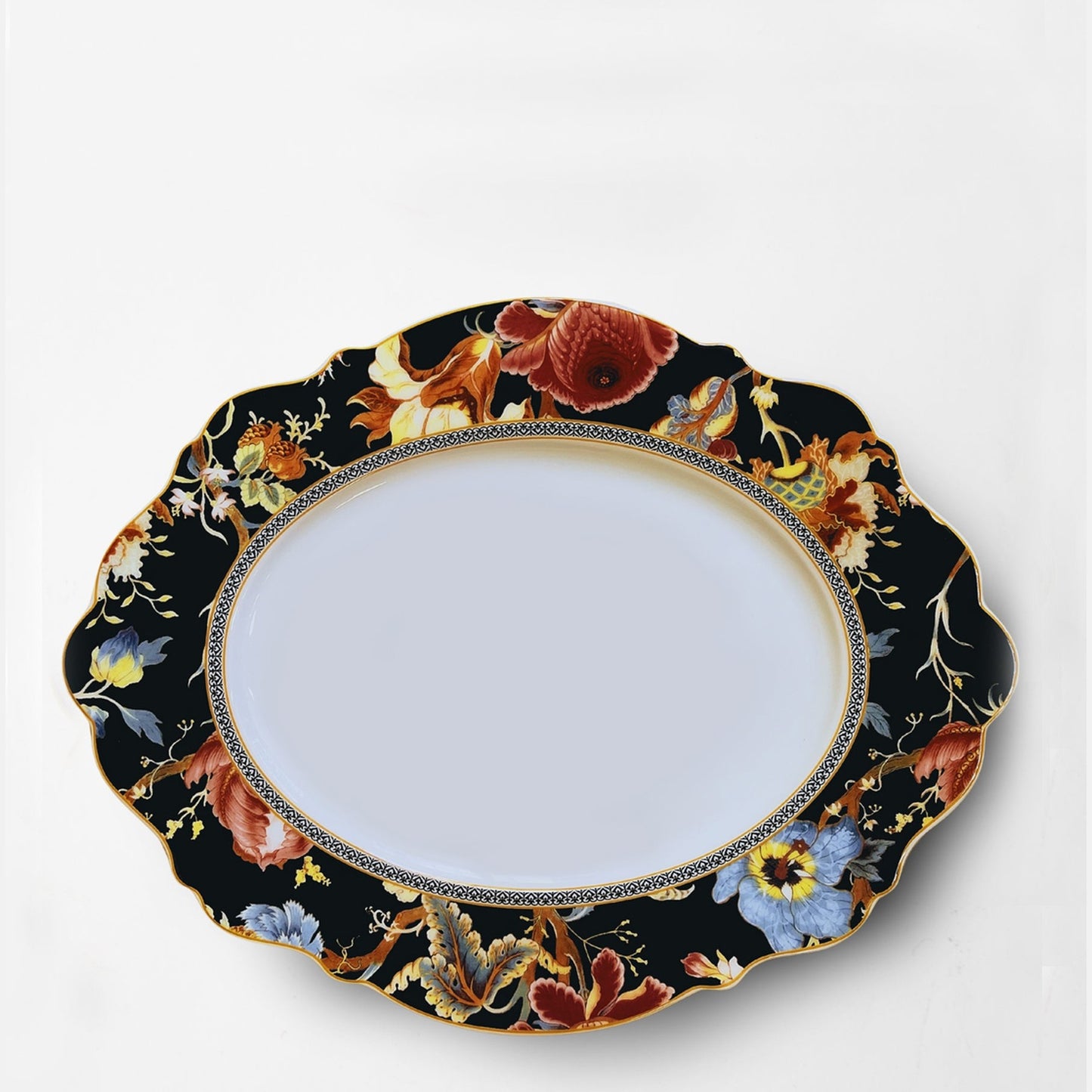 Jenna Clifford Midnight Bloom Oval Platter 35cm - Black & White