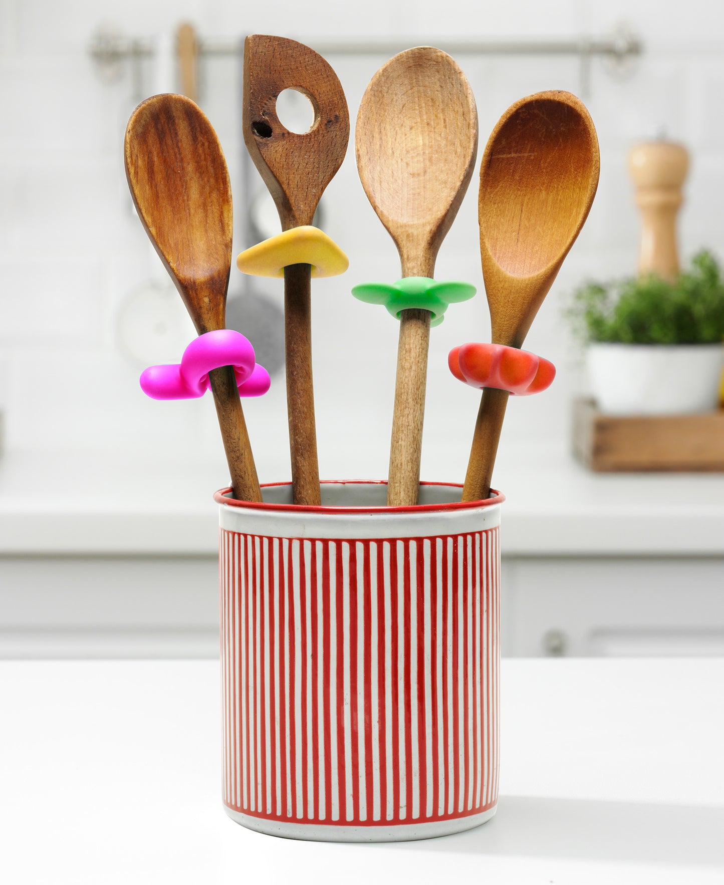 Kitchen Life 4 Piece Silicon Spoons Up Holder Set - Assorted