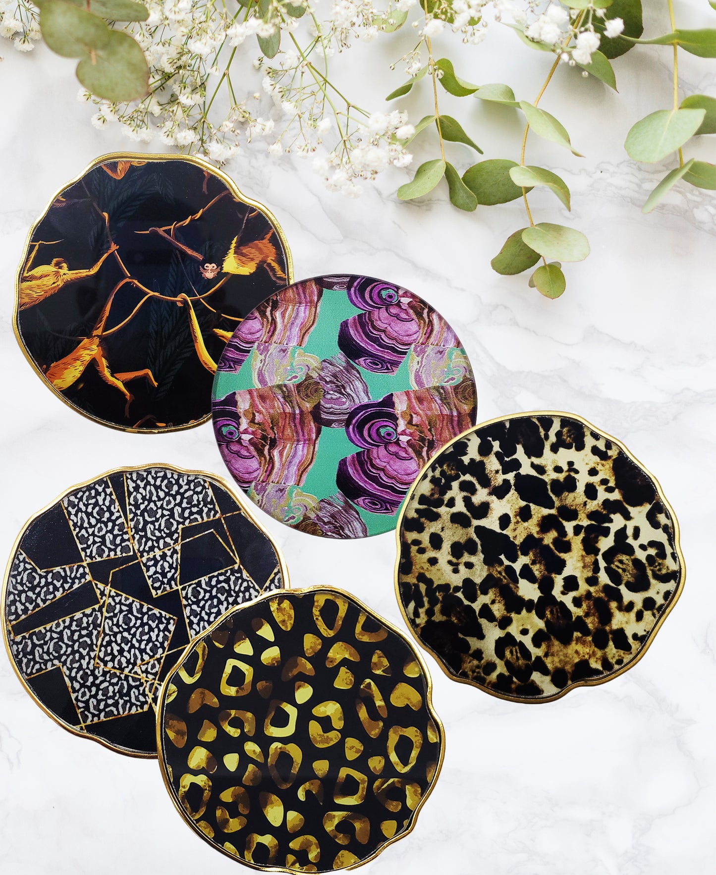 Kitchen Life Glass Coaster Set Of 6 - Black & White