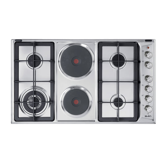 Elba Classic 90cm 4 Burner Gas Hob With 2 Electric Plates - Stainless Steel