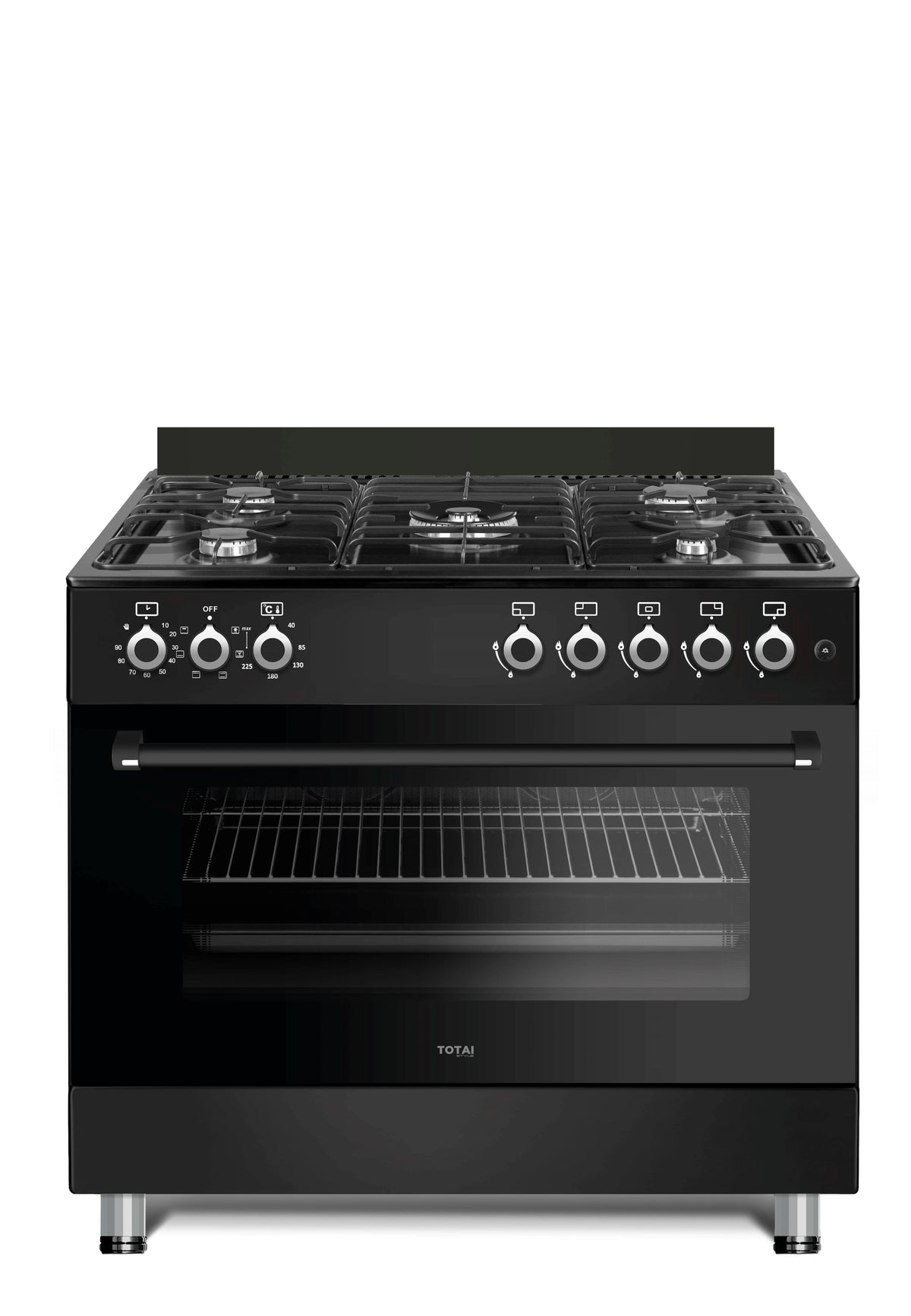 Totai Style 90cm 5 Burner Gas Stove With Electric Oven Black