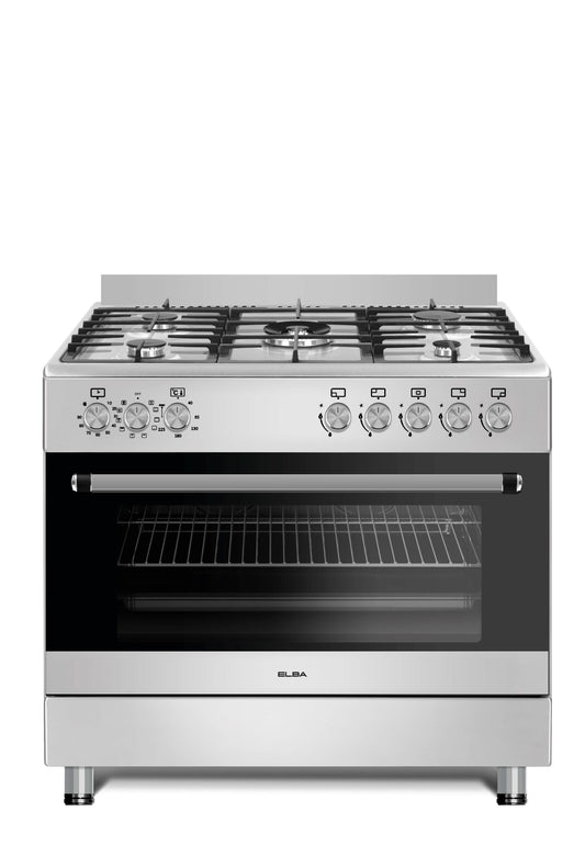ELBA ESSENTIAL 90CM 5 BURNER GAS STOVE & ELECTRIC OVEN - STAINLESS STEEL