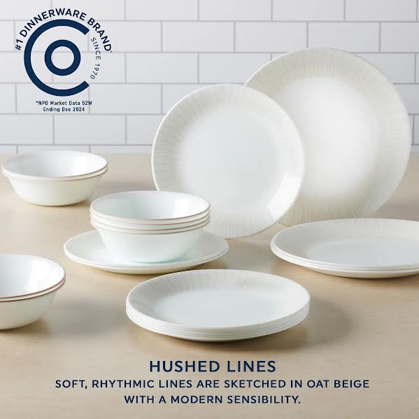 Corelle Hushed Lines 12 Piece Dinner Set White