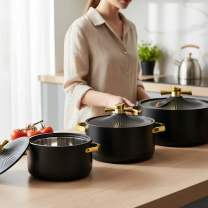 3 Piece Food Warmer Serving Set Black