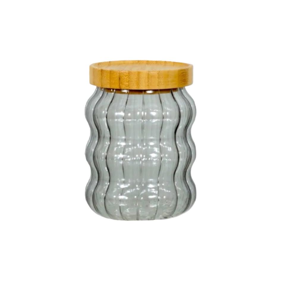 Kitchen Life Glass Canister Jar Smokey 680ml with Bamboo Lid