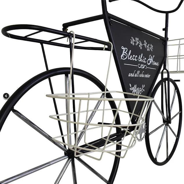 Metal "Bless This Home" Bicycle Planter Black