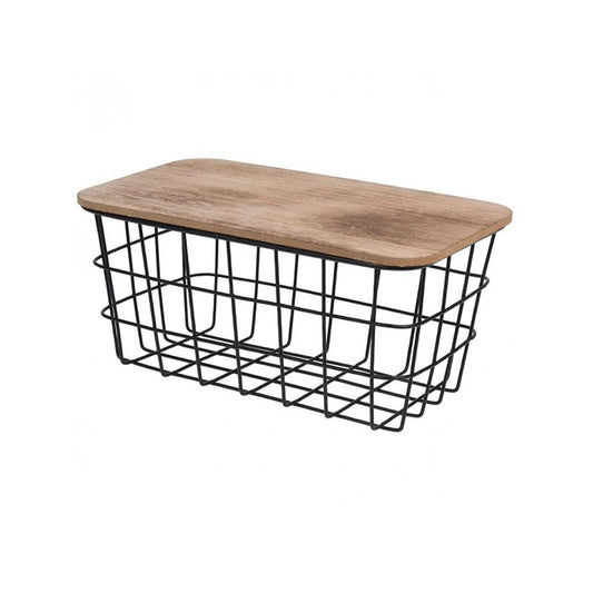 Kitchen Life Metal Basket with MDF Top Black