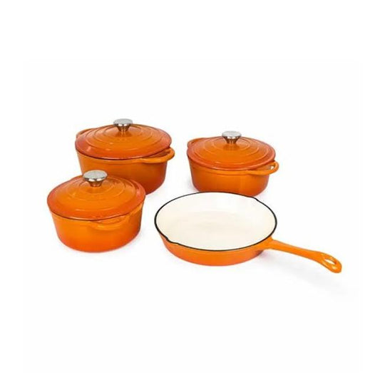 The Culinarium 7 Piece Cast Iron Cookware Set Orange