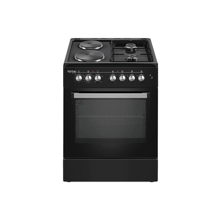 Totai 2 Gas 2 Electric Stove & Electric Oven Black