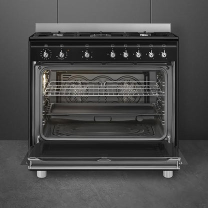 Smeg 90cm Cooker With Gas Hob Black