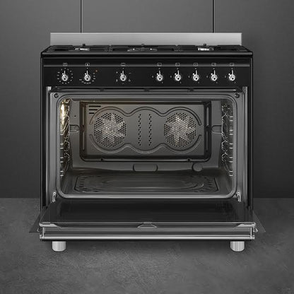 Smeg 90cm Cooker With Gas Hob Black
