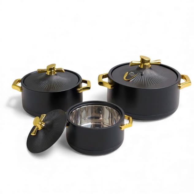 3 Piece Food Warmer Serving Set Black