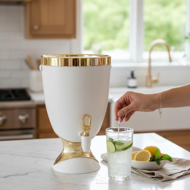 5.5Lt Beverage Dispenser White & Gold