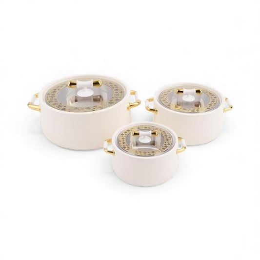 3 Piece Food Warmer Set Cream & Gold