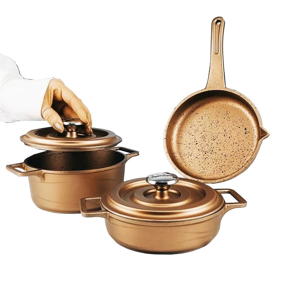 OMS 3 Piece Mini Cast Iron Pot Set Copper