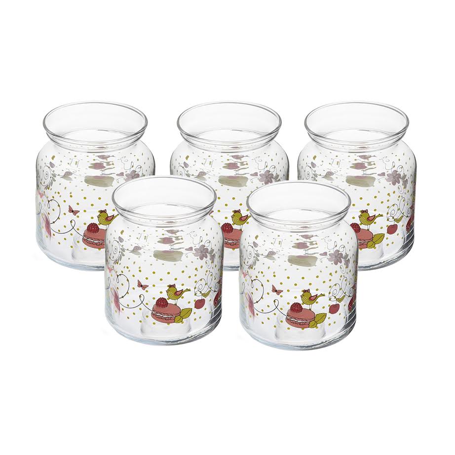 Kitchen Life 5 Piece Macaroon Print Jar Set Clear