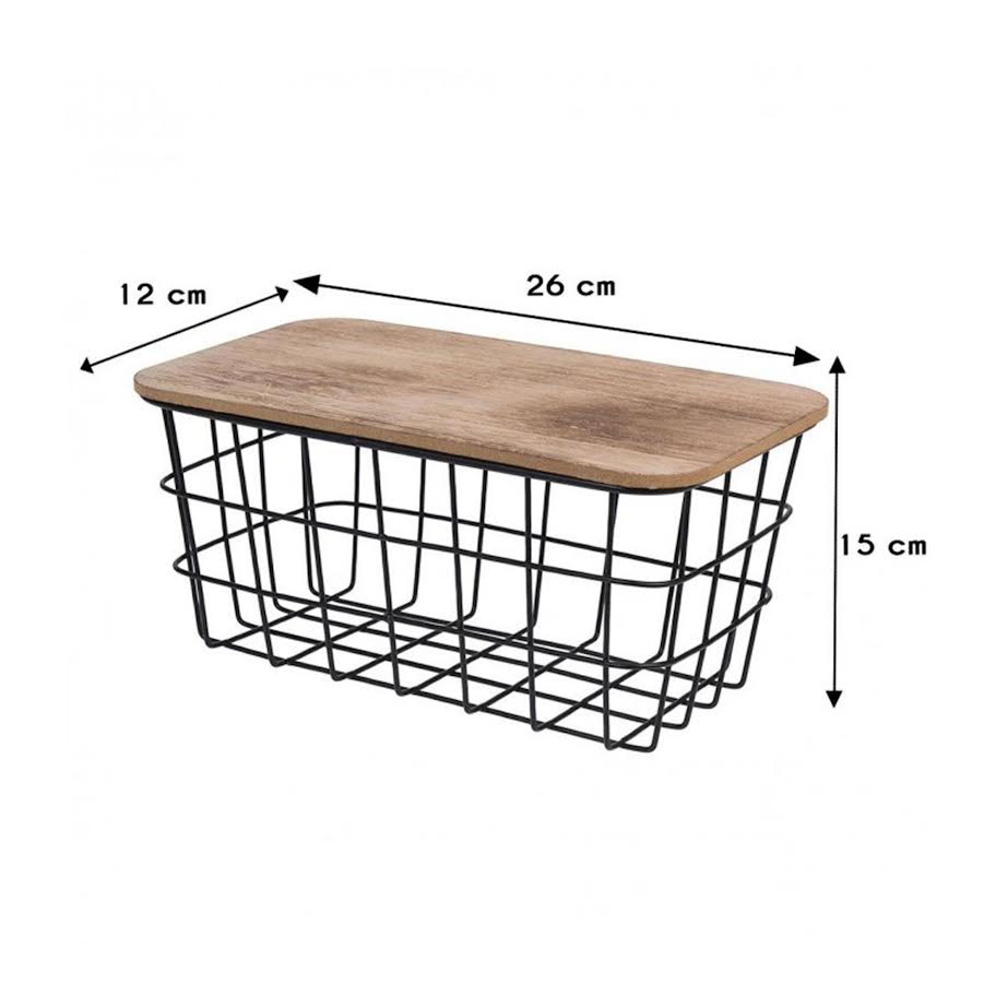 Kitchen Life Metal Basket with MDF Top Black