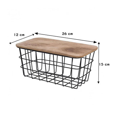 Kitchen Life Metal Basket with MDF Top Black