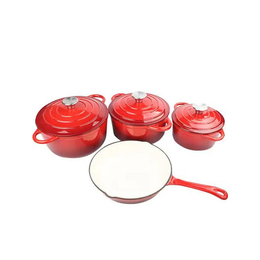 The Culinarium 7 Piece Cast Iron Cookware Set Red