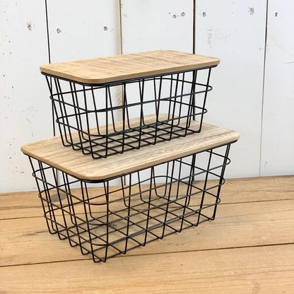 Kitchen Life Metal Basket with MDF Top Black