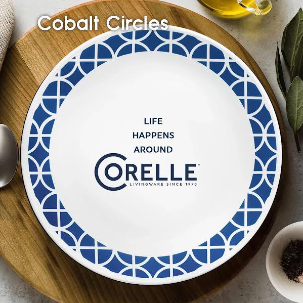 Corelle Cobalt Circles 16 Piece Dinner Set White