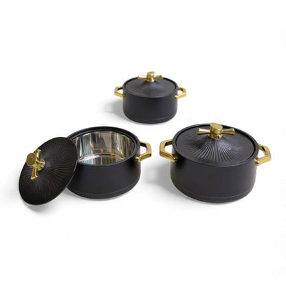 3 Piece Food Warmer Serving Set Black