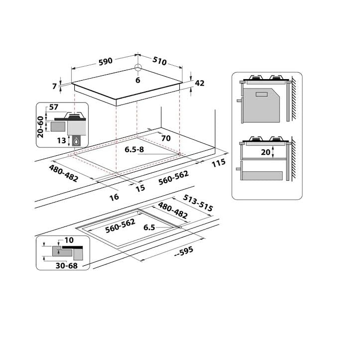 Whirlpool 60cm 4 Burner Gas On Glass Hob Black