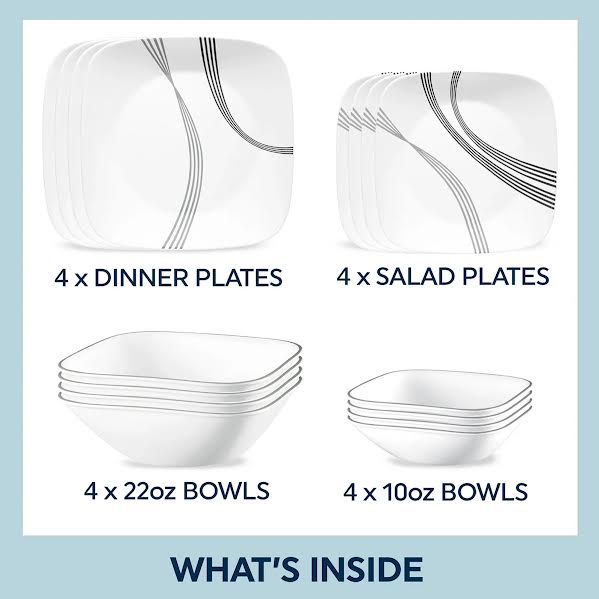 Corelle 16 Piece Urban Arc Dinner Set White