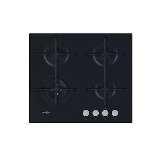 Whirlpool 60cm 4 Burner Gas On Glass Hob Black