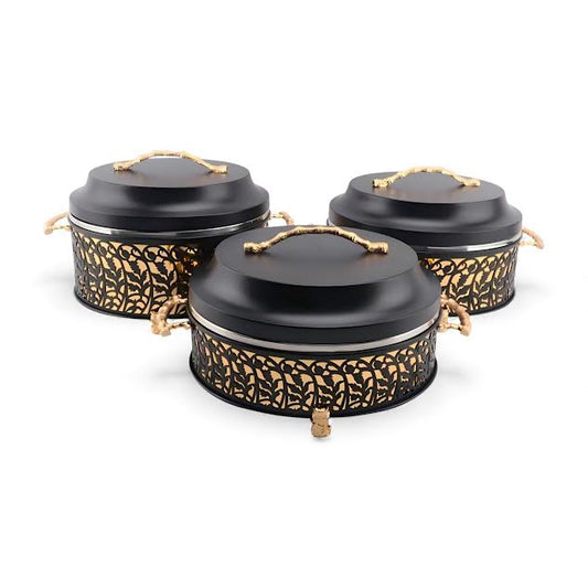 3 Piece Thermos Hot Pot Set Black & Gold Full Metal