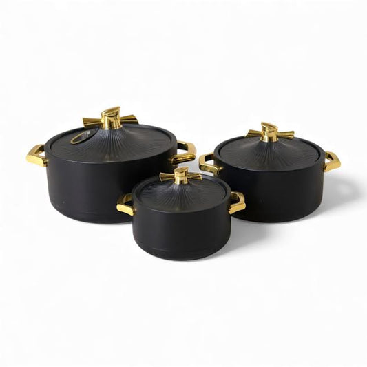 3 Piece Food Warmer Serving Set Black