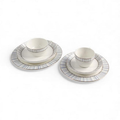 36 Piece Line Design Dinner Set White & Blue