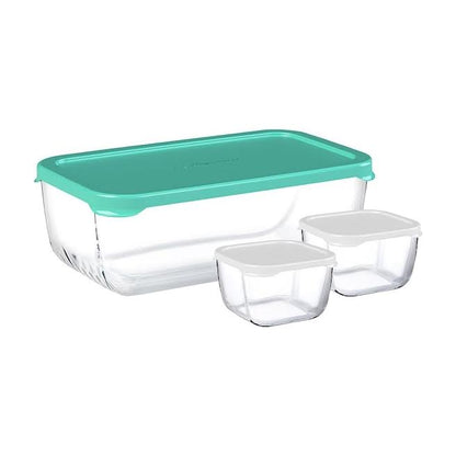 Pasabahce Snowbox 3 Piece Storage Container Set Green & White