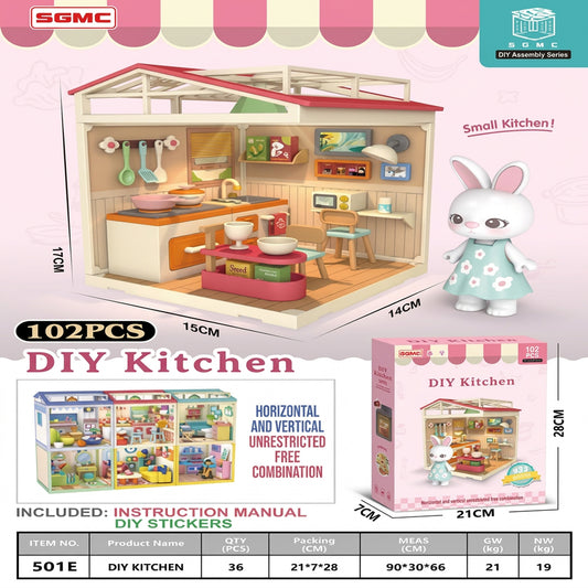 102 Piece DIY Kitchen Miniature Assembly Set Pink